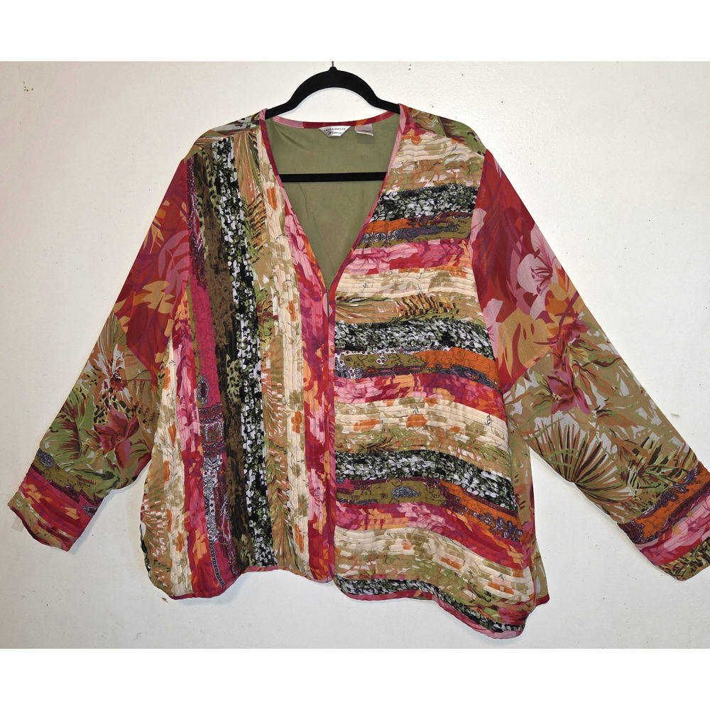 Laura Ashley Floral Bohemian Jacket Top Plus 3X Artsy Funky Pin Tucks Lined